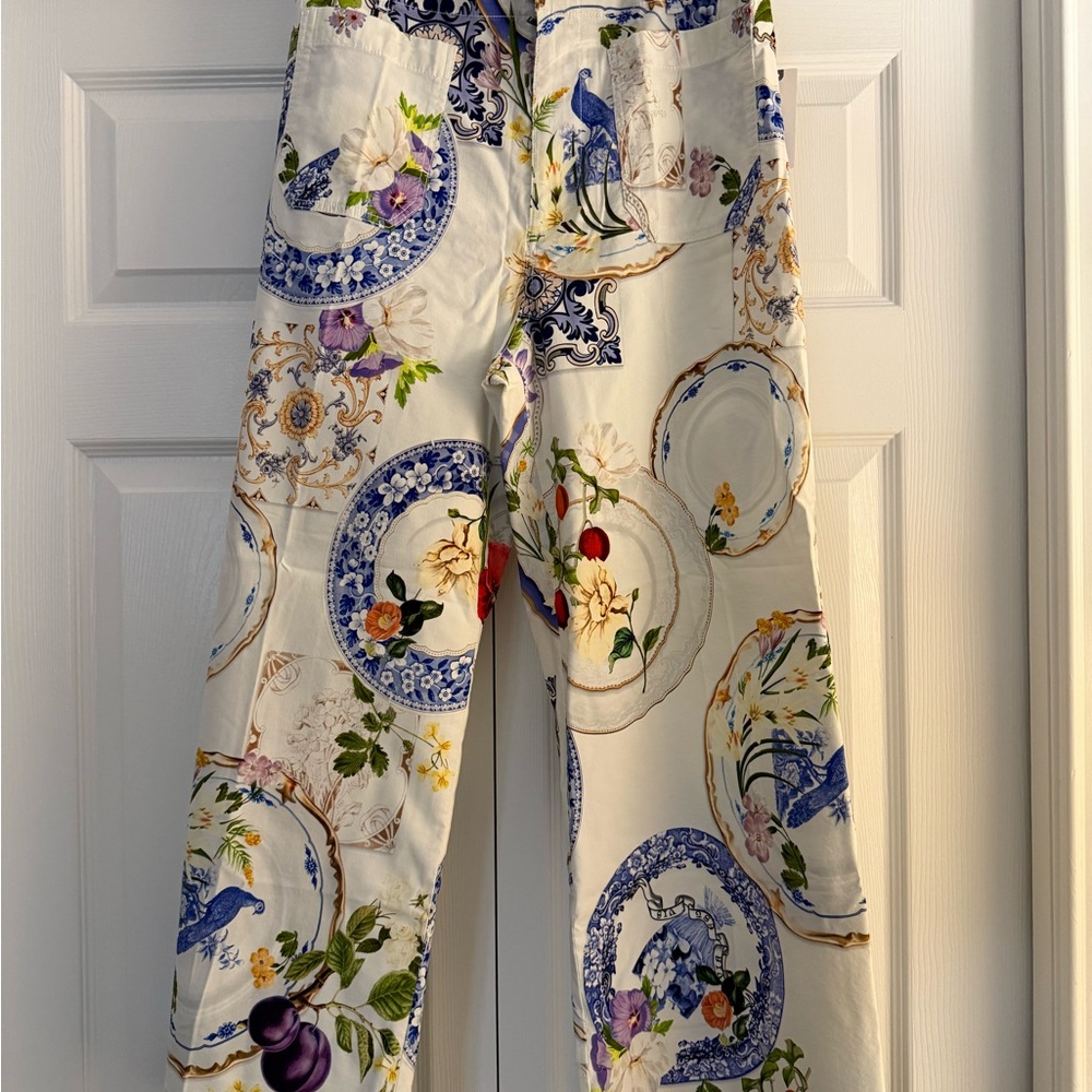 Maeve Anthropologie Blue and Cream Patterned Pants